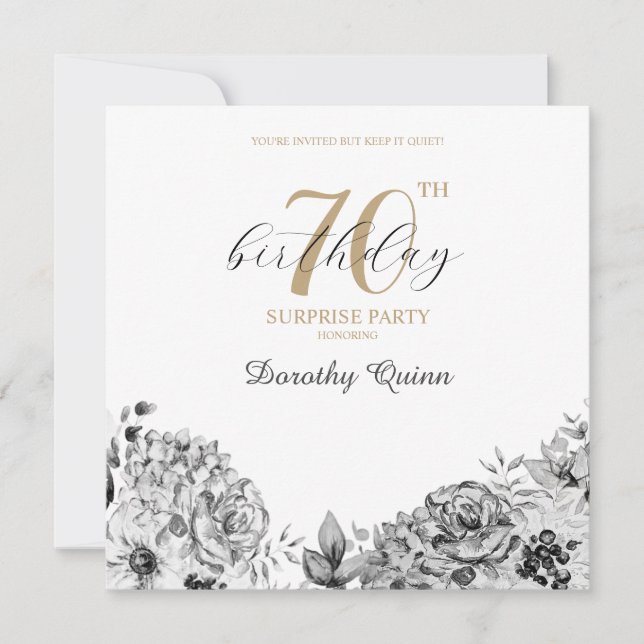 Elegant Watercolor Floral Surprise Birthday Party Invitation (Front)