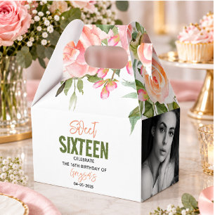 Elegant Watercolor Floral Sweet Sixteen Favor Boxes