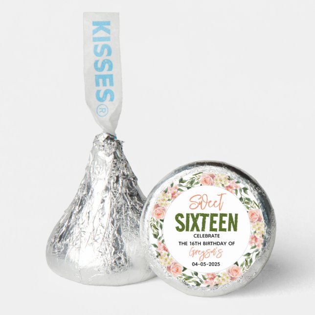 Elegant Watercolor Floral Sweet Sixteen Hershey®'s Kisses® (Front)