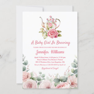 elegant watercolor floral tea party baby shower  invitation