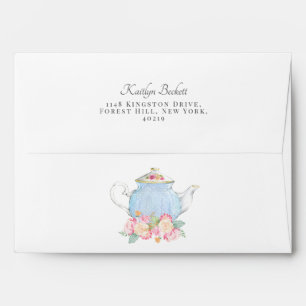 Elegant Watercolor Floral Tea Pot Envelope
