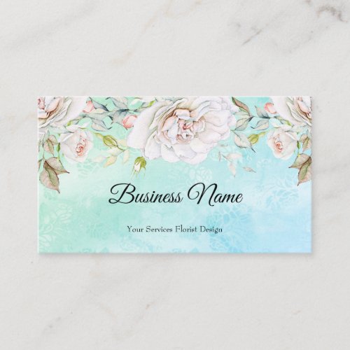 Elegant Watercolor Floral teal blue Pink White Business Card