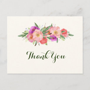 Elegant Watercolor Floral Thank You Postcard