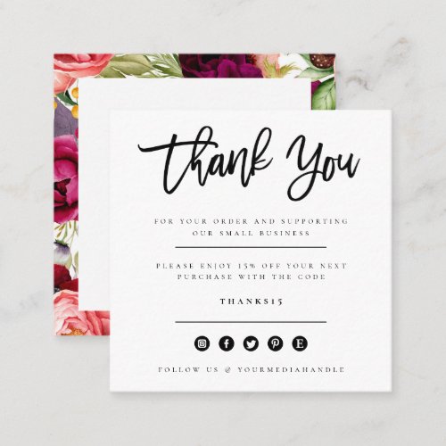 Elegant Watercolor Floral Thank You Square Business Card