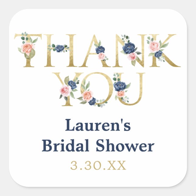 Elegant Watercolor Floral Thank You Sticker (Front)
