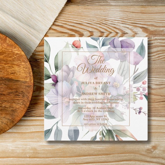Elegant Watercolor floral transparent  Wedding  Invitation (Creator Uploaded)