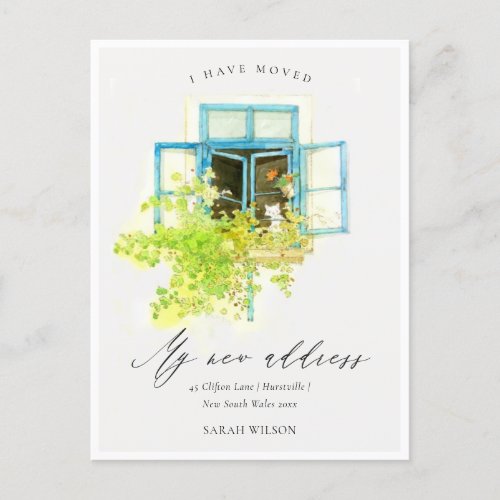 Elegant Watercolor Floral Vine Window I have Moved Postcard