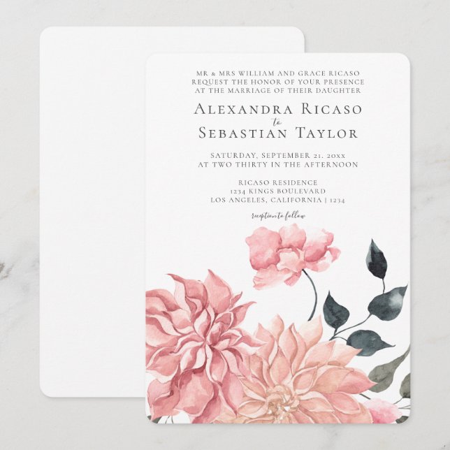 Elegant Watercolor Floral Wedding (Front/Back)