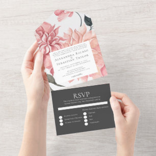 Elegant Watercolor Floral Wedding All In One Invitation