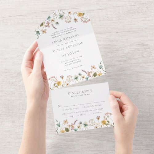 Elegant Watercolor Floral Wedding All In One Invitation