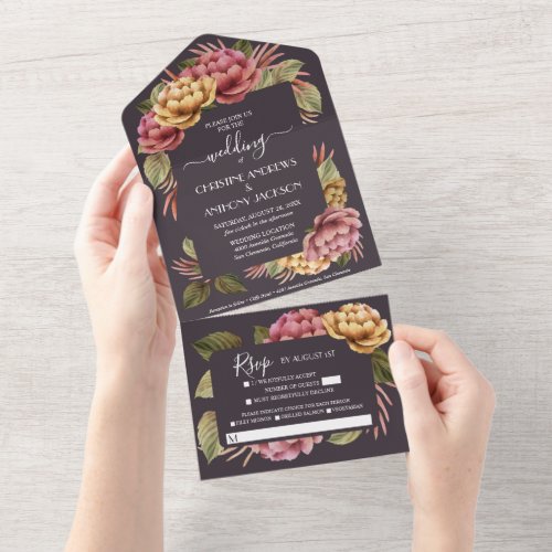 Elegant Watercolor Floral Wedding All In One Invitation