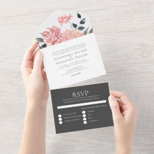 Elegant Watercolor Floral Wedding All In One Invitation