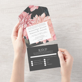 Elegant Watercolor Floral Wedding All In One Invitation