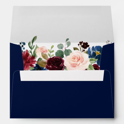 Elegant Watercolor Floral Wedding Blue Envelope