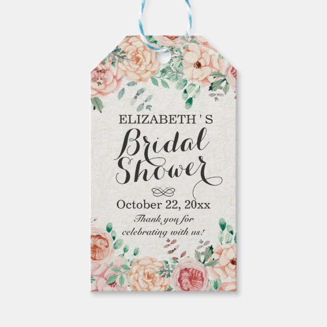 Elegant Watercolor Floral Wedding Bridal Shower Gift Tags (Front)