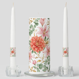 Elegant Watercolor Floral Wedding Candles set.