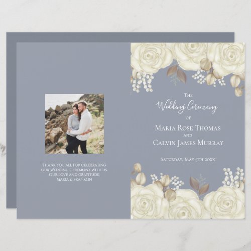 Elegant Watercolor Floral Wedding Ceremony Program