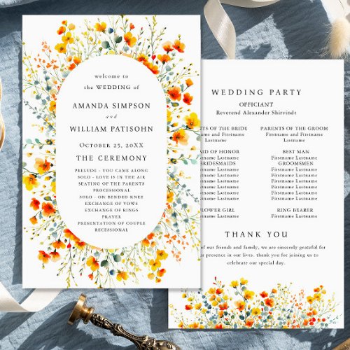 Elegant Watercolor Floral Wedding Ceremony Program