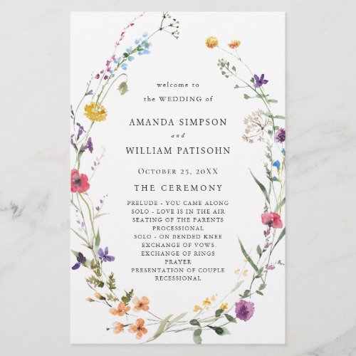 Elegant Watercolor Floral Wedding Ceremony Program