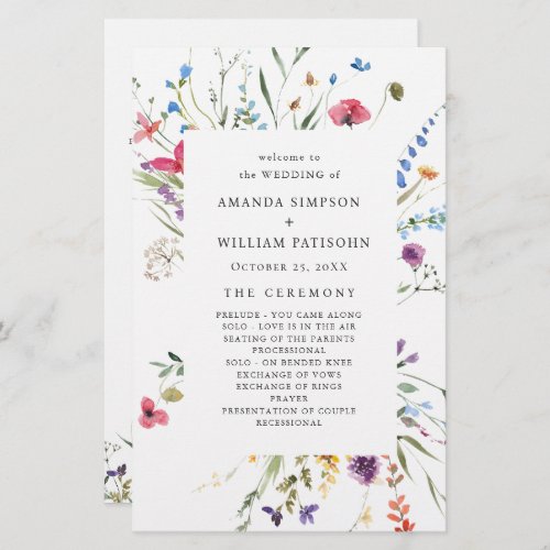 Elegant Watercolor Floral Wedding Ceremony Program