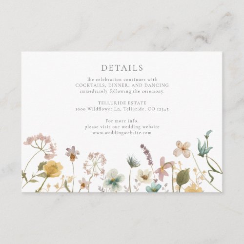 Elegant Watercolor Floral Wedding Details Enclosure Card