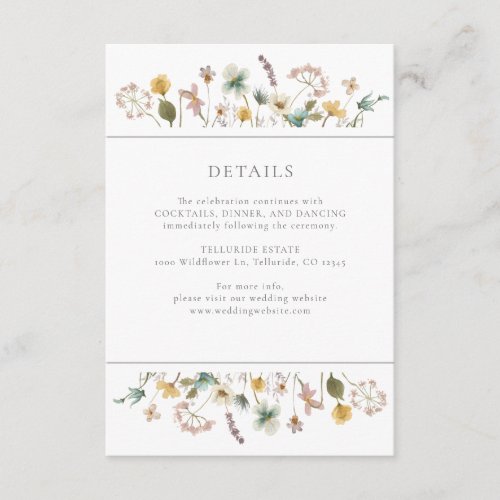 Elegant Watercolor Floral Wedding Details Enclosure Card