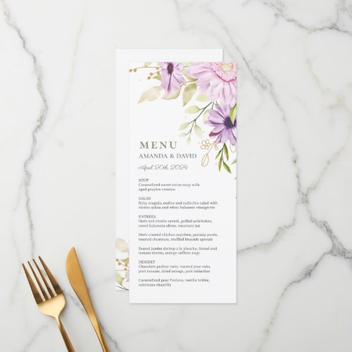 Elegant Watercolor Floral Wedding Flat Menu