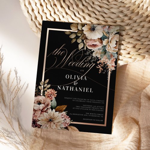 Elegant Watercolor Floral Wedding Foil Invitation