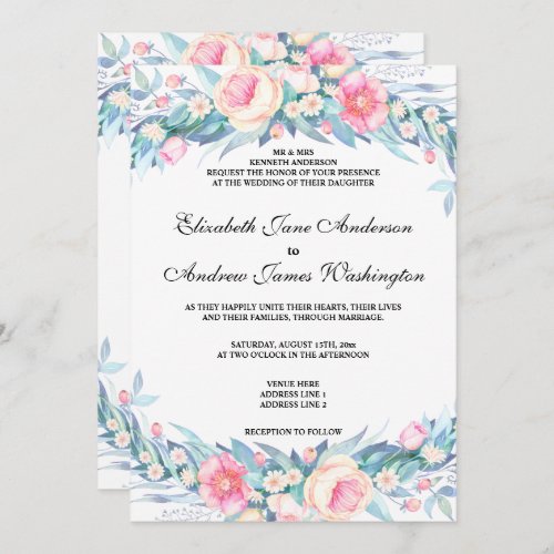 Elegant Watercolor Floral Wedding Invitation