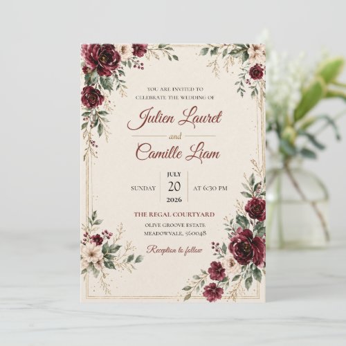 Elegant Watercolor Floral Wedding Invitation