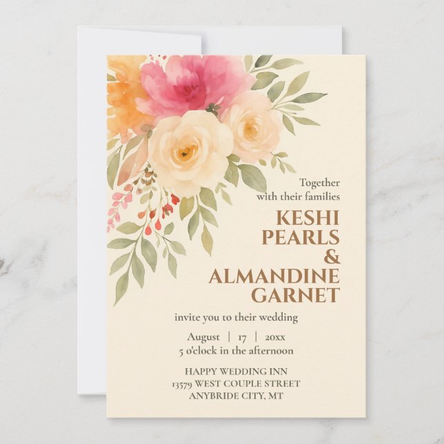 Elegant Watercolor Floral Wedding Invitation (Front)