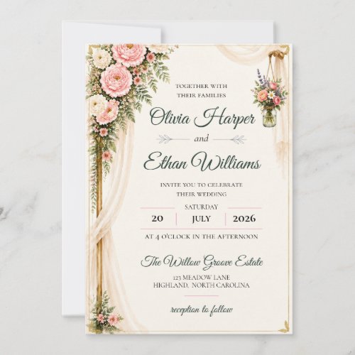 Elegant Watercolor Floral Wedding Invitation