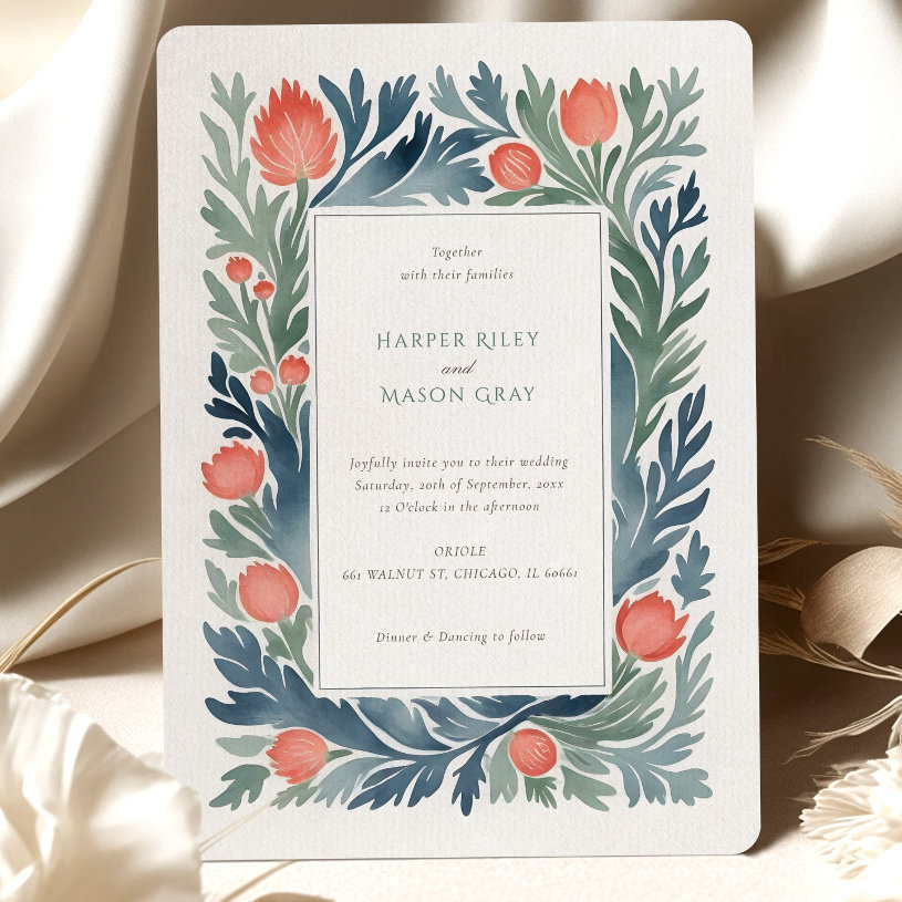 Elegant Watercolor Floral Wedding Invitation