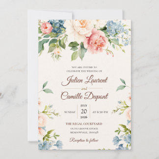 Elegant Watercolor Floral Wedding Invitation