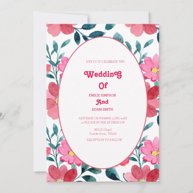 elegant watercolor FLORAL WEDDING Invitation (Front)