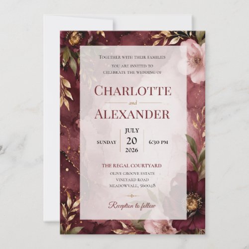 Elegant Watercolor Floral Wedding Invitation
