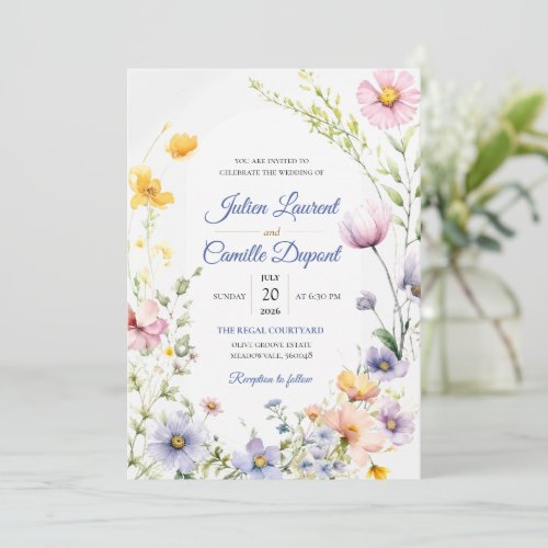 Elegant Watercolor Floral Wedding Invitation