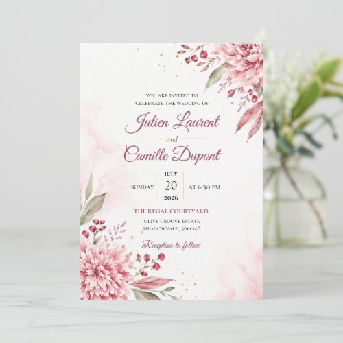Elegant Watercolor Floral Wedding Invitation