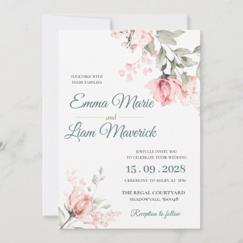 Elegant Watercolor Floral Wedding Invitation