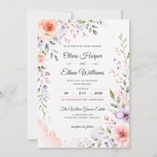 Elegant Watercolor Floral Wedding Invitation