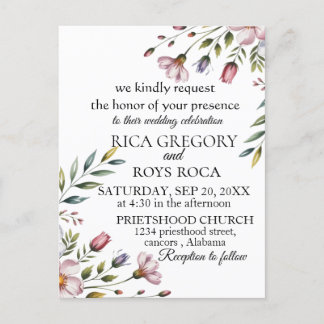 Elegant Watercolor Floral Wedding Invitation Card