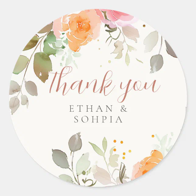 Elegant Watercolor Floral Wedding Invitation Classic Round Sticker | Zazzle