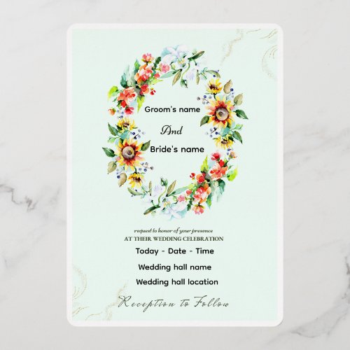 Elegant Watercolor Floral Wedding Invitation Foil Invitation