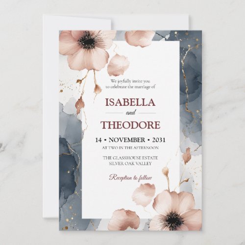 Elegant Watercolor Floral Wedding Invitation Templ