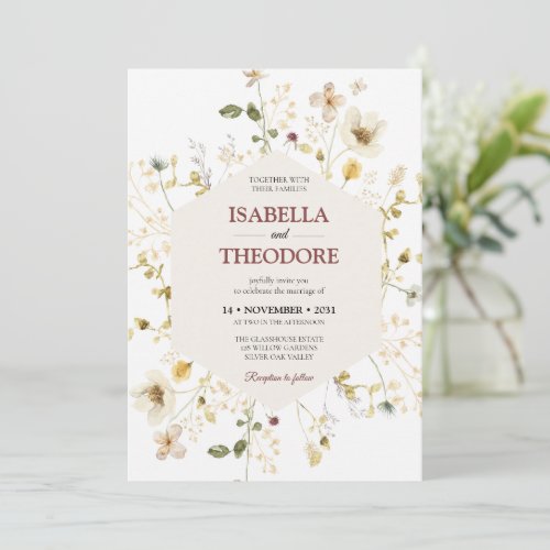 Elegant Watercolor Floral Wedding Invitation Templ