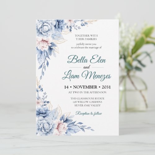 Elegant Watercolor Floral Wedding Invitation Templ