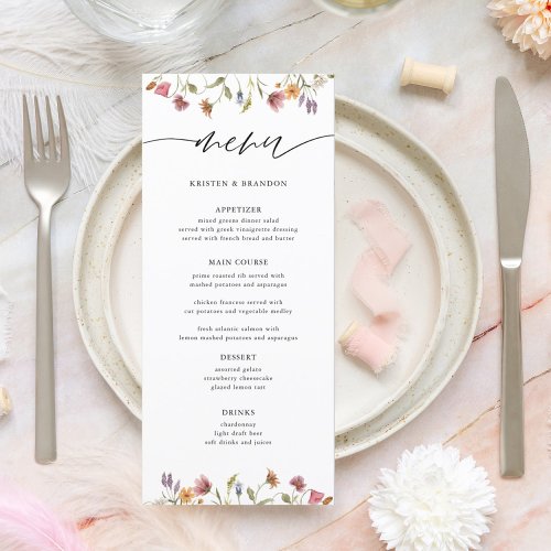 Elegant Watercolor Floral Wedding Menu