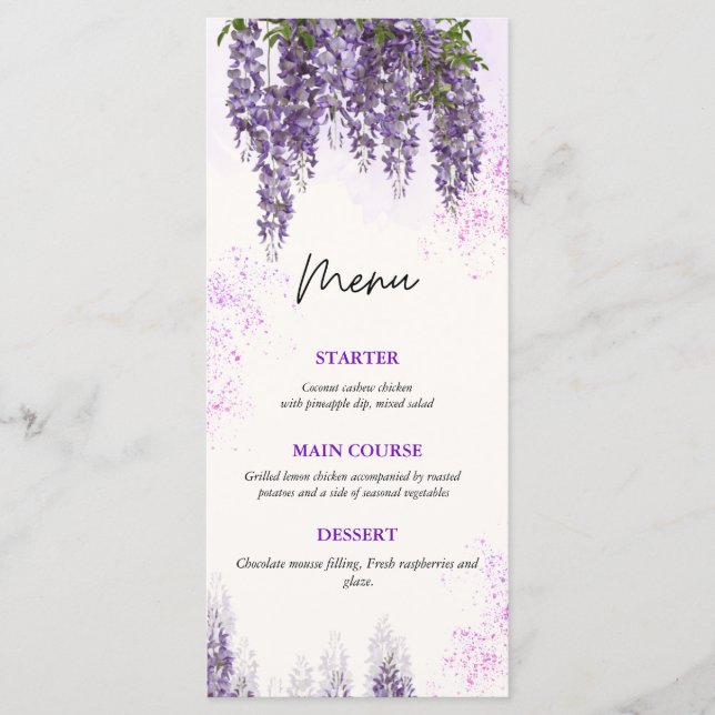 Elegant Watercolor Floral Wedding Menu Card (Front)