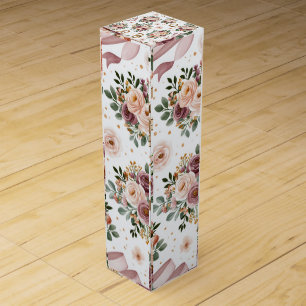 Elegant Watercolor Floral Wedding Pattern Wine Box