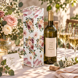 Elegant Watercolor Floral Wedding Pattern Wine Box